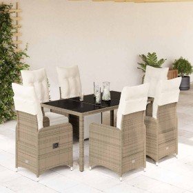Set de mesa y sillas jardín 7 pzas con cojines ratán PE marrón en Conjuntos de jardín | Comprar online en Foru.es