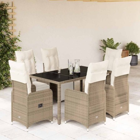 Set de mesa y sillas jardín 7 pzas con cojines ratán PE marrón en Conjuntos de jardín | Comprar online en Foru.es