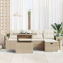 Juego de sofá de jardín de 6 piezas con cojines ratán poli beige de , Sofás de exterior - Ref: Foro24-3359748, Precio: 435,50...