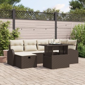 Conjunto de Sofá de Jardín de 7 Piezas con Cojines de Poliratan Marrón de , Sofás de exterior - Ref: Foro24-3359755, Precio: ...