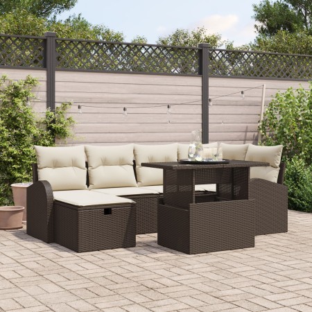 Conjunto de Sofá de Jardín de 7 Piezas con Cojines de Poliratan Marrón de , Sofás de exterior - Ref: Foro24-3359755, Precio: ...