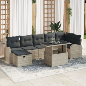 Set de sofá de jardín de 8 piezas con cojines gris claro poli ratán de , Sofás de exterior - Ref: Foro24-3359769, Precio: 604...