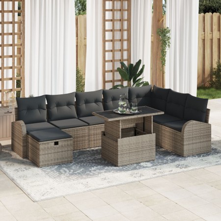Juego de sofá de jardín de 9 piezas con cojines Gris Polirratán de , Sofás de exterior - Ref: Foro24-3359776, Precio: 600,38 ...