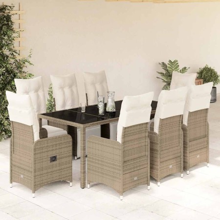 Set de mesa y sillas jardín 9 piezas y cojines ratán PE marrón en Conjuntos de jardín | Comprar online en Foru.es