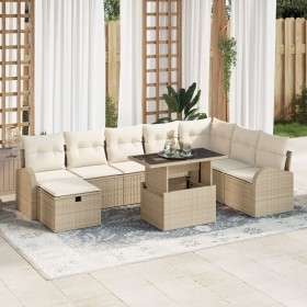 Juego de Sofá de Jardín de 9 Piezas con Cojines Beige de Ratán Poliéster de , Sofás de exterior - Ref: Foro24-3359778, Precio...
