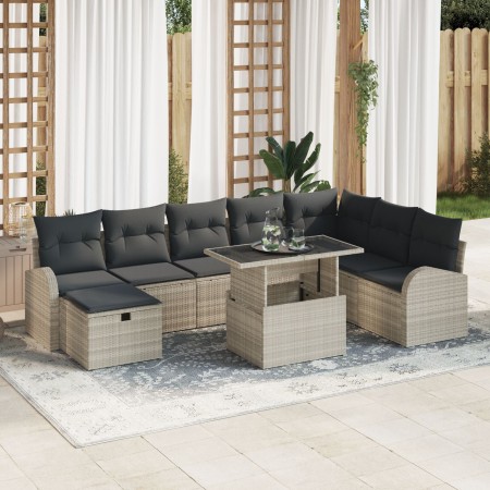 Conjunto de Sofás de Jardín de 9 Piezas con Cojines Gris Claro Poliratán de , Sofás de exterior - Ref: Foro24-3359779, Precio...