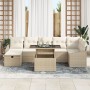 Conjunto de Sofás de Jardín de 8 Piezas con Cojines Beige Ratán Poliéster de , Sofás de exterior - Ref: Foro24-3359848, Preci...