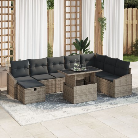 Conjunto de Sofá de Jardín de 9 Piezas con Cojines Gris Poliratán de , Sofás de exterior - Ref: Foro24-3359856, Precio: 587,9...