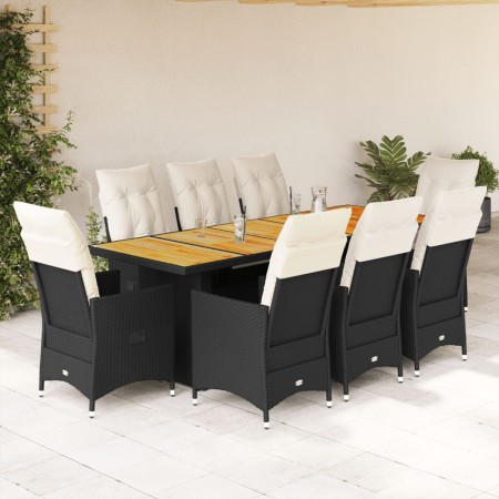 Set de mesa y sillas de jardín 9 pzas y cojines ratán PE negro en Conjuntos de jardín | Comprar online en Foru.es