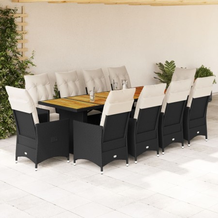 Set de mesa y sillas de jardín y cojines 11 pzas ratán PE negro en Conjuntos de jardín | Comprar online en Foru.es