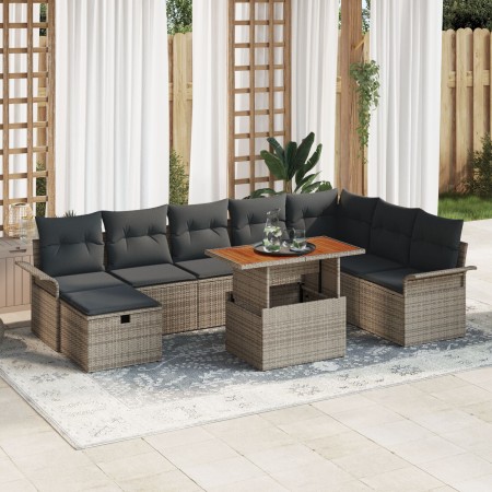 Juego de Sofá de Jardín de 9 Piezas con Cojines Gris Ratán PE de , Sofás de exterior - Ref: Foro24-3359926, Precio: 587,48 €,...