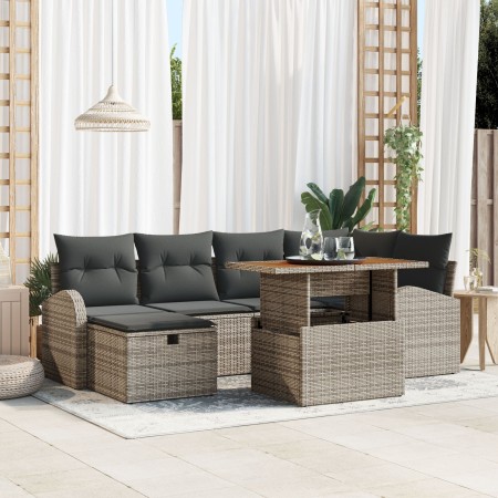 Juego de sofá de jardín Conjunto de 7 Gris Ratán, Poliéster de , Sofás de exterior - Ref: Foro24-3359968, Precio: 473,22 €, D...