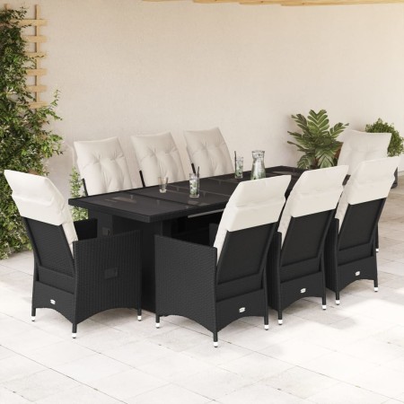 Set de mesa y sillas de jardín 9 pzas y cojines ratán PE negro en Conjuntos de jardín | Comprar online en Foru.es