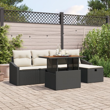 Conjunto de Sofás de Jardín de 6 Piezas con Cojines de Ratán Poliéster Negro de , Sofás de exterior - Ref: Foro24-3360016, Pr...