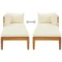 Lounger 1 armrest with cream cushions solid acacia wood by vidaXL, Modular outdoor sofas - Ref: Foro24-316313, Price: 195,31 ...