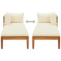 Tumbona 1 reposabrazos con cojines crema madera maciza acacia de vidaXL, Sofás modulares de exterior - Ref: Foro24-316313, Pr...