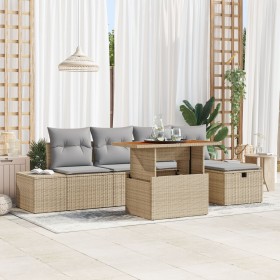 Conjunto de Sofá de Jardín de 6 Piezas con Cojines Beige Poliratán de , Sofás de exterior - Ref: Foro24-3360046, Precio: 431,...