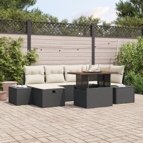 Conjunto de Sofás de Jardín de 7 Piezas con Cojines Negros de Poliratán de , Sofás de exterior - Ref: Foro24-3360051, Precio:...