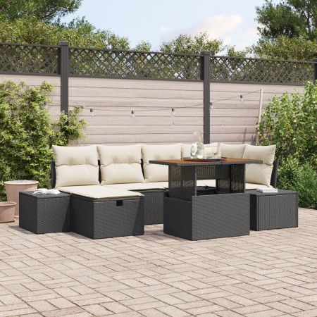 Conjunto de Sofás de Jardín de 7 Piezas con Cojines Negros de Poliratán de , Sofás de exterior - Ref: Foro24-3360051, Precio:...