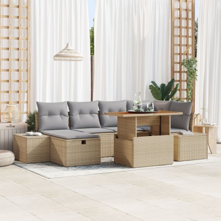Set de Sofá de Jardín de 7 Piezas con Cojines Beige Poliratán de , Sofás de exterior - Ref: Foro24-3360053, Precio: 518,22 €,...
