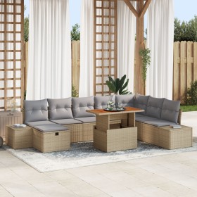 Juego de Sofá de Jardín de 9 Piezas con Cojines Beige Polirratán de , Sofás de exterior - Ref: Foro24-3360067, Precio: 604,78...