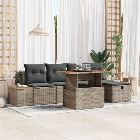 Juego de Sofá de Jardín de 6 Piezas con Cojines Gris Poliratán de , Sofás de exterior - Ref: Foro24-3360074, Precio: 436,05 €...