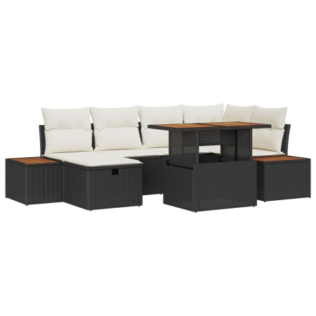 Conjunto de Sofá de Jardín de 7 Piezas con Cojines Negro Ratán Poli de , Sofás de exterior - Ref: Foro24-3360077, Precio: 503...
