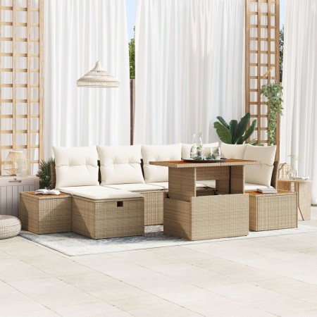 Conjunto de Sofá de Jardín de 7 Piezas con Cojines Beige Poliratán de , Sofás de exterior - Ref: Foro24-3360081, Precio: 547,...