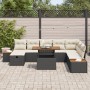 Conjunto de Sofá de Jardín de 9 Piezas con Cojines Negros de Ratán Poliéster de , Sofás de exterior - Ref: Foro24-3360087, Pr...
