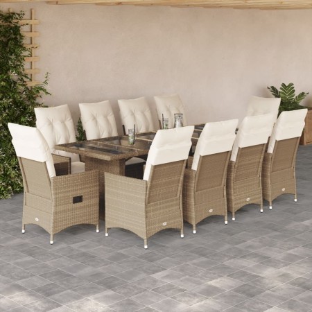 Set de mesa y sillas de jardín 11 pzas y cojines ratán PE beige en Conjuntos de jardín | Comprar online en Foru.es