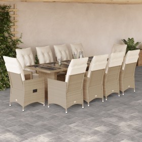Set de mesa y sillas de jardín 11 pzas y cojines ratán PE beige en Conjuntos de jardín | Comprar online en Foru.es