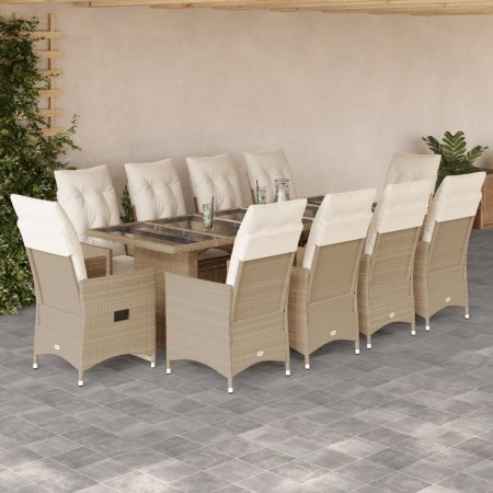 Set de mesa y sillas de jardín 11 pzas y cojines ratán PE beige en Conjuntos de jardín | Comprar online en Foru.es