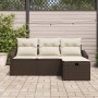 Conjunto de sofá de jardín de 4 piezas con cojines marrón en poliratán de , Sofás de exterior - Ref: Foro24-3360579, Precio: ...