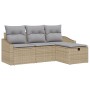 Conjunto de sofá de jardín de 4 piezas con cojines beige de ratán poliéster de , Sofás de exterior - Ref: Foro24-3360581, Pre...