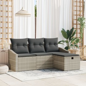 Juego de Sofás de Jardín de 4 Piezas con Cojines Gris Claro Ratán Poly de , Sofás de exterior - Ref: Foro24-3360583, Precio: ...