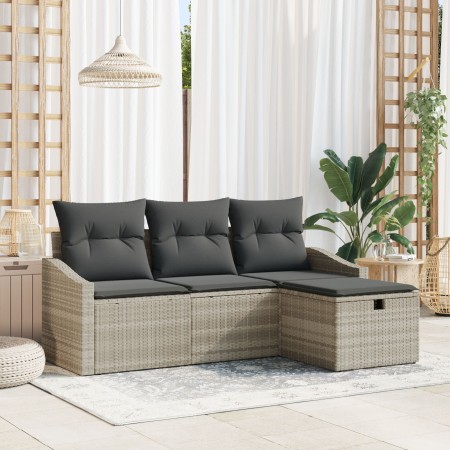 Juego de Sofás de Jardín de 4 Piezas con Cojines Gris Claro Ratán Poly de , Sofás de exterior - Ref: Foro24-3360583, Precio: ...