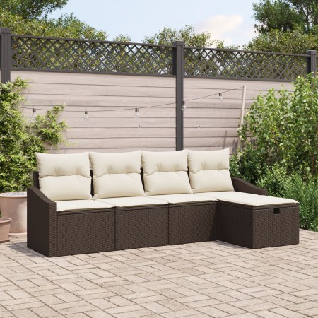 Conjunto de sofá de jardín de 5 piezas con cojines marrón de poliratán de , Sofás de exterior - Ref: Foro24-3360589, Precio: ...