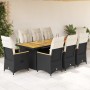 Set de mesa y sillas de jardín 9 pzas y cojines ratán PE negro en Conjuntos de jardín | Comprar online en Foru.es