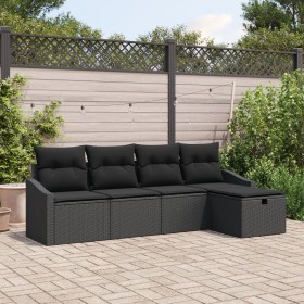 Conjunto de Sofá de Jardín de 5 Piezas con Cojines Negro Polirratán de , Sofás de exterior - Ref: Foro24-3360594, Precio: 356...