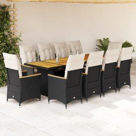 Set de mesa y sillas de jardín 11 pzas y cojines ratán PE negro en Conjuntos de jardín | Comprar online en Foru.es