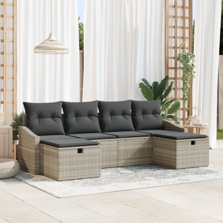 conjunto de sofá de jardín de 6 piezas con cojines de ratán sintético gris claro de , Sofás de exterior - Ref: Foro24-3360653...