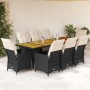 Set de mesa y sillas de jardín 9 pzas y cojines ratán PE negro en Conjuntos de jardín | Comprar online en Foru.es