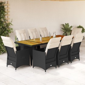 Set de mesa y sillas de jardín 9 pzas y cojines ratán PE negro en Conjuntos de jardín | Comprar online en Foru.es