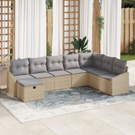 Conjunto de Sofás de Jardín de 8 Piezas con Cojines Beige de Ratán Poli de , Sofás de exterior - Ref: Foro24-3360661, Precio:...
