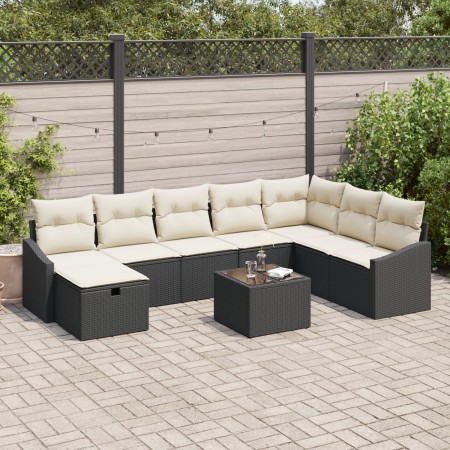 Juego de Sofá de Jardín de 9 Piezas con Cojines Negro Ratán Poli de , Sofás de exterior - Ref: Foro24-3360668, Precio: 545,07...