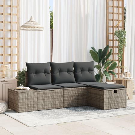 Juego de Sofás de Jardín de 4 Piezas con Cojines de Ratán Sintético Gris de , Sofás de exterior - Ref: Foro24-3360680, Precio...