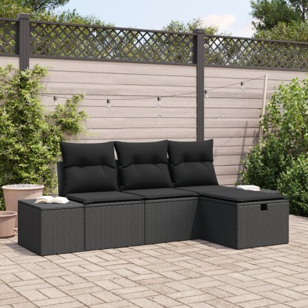 Juego de Sofá de Jardín de 4 Piezas con Cojines de Ratán Negro de , Sofás de exterior - Ref: Foro24-3360684, Precio: 320,50 €...