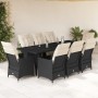 Set de mesa y sillas de jardín 9 pzas y cojines ratán PE negro en Conjuntos de jardín | Comprar online en Foru.es