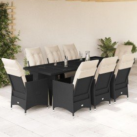 Set de mesa y sillas de jardín 9 pzas y cojines ratán PE negro en Conjuntos de jardín | Comprar online en Foru.es