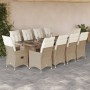 Set de mesa y sillas de jardín 11 pzas y cojines ratán PE beige en Conjuntos de jardín | Comprar online en Foru.es